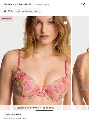 Pink Floral Lace Push-Up Bra. Very sexy set size36b panty size Large